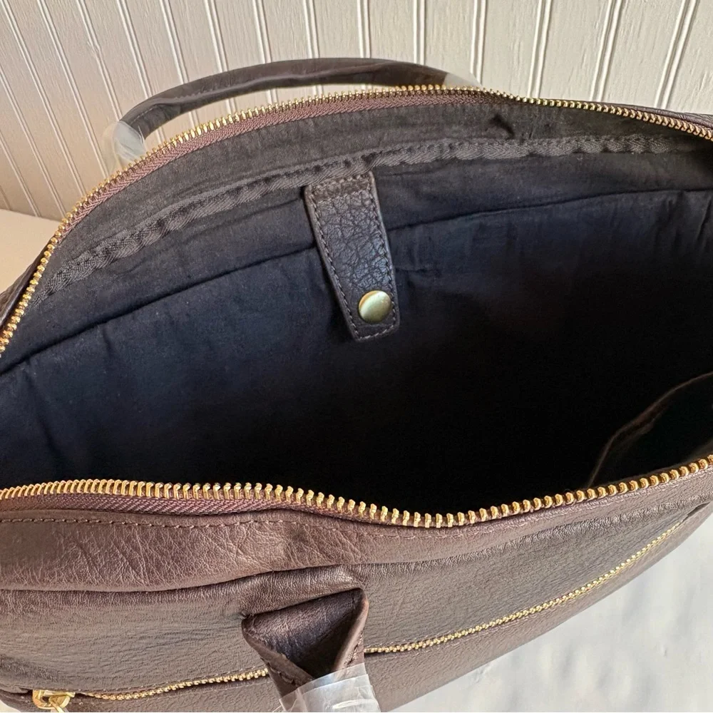 Mark & Graham Harvey Leather Briefcase Bag Dark Brown Laptop Pocket NEW gift